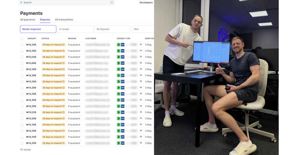 A photo of me & Rytis near Stripe dashboard